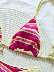Nuevo Bikini de Dos Piezas con Estampado de Frutas y Océano para Mujer, con Tirantes Ajustables, Adecuado para Vacaciones de Verano en la Playa, Ropa Casual Sexy para Fiestas en la Playa, Traje de Baño para Mujer, Conjunto de Playa, Conjunto de Vacaciones para Mujer, Conjunto para el Día de San Valentín, Conjunto de Verano, Conjunto de San Valentín para Mujer - Rosa 4 - Ver 4