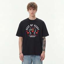 Boy Camiseta De Manga Corta Estampada De Estilo Retro Americano Oscuro Para Hombres Y Mujeres, Top Holgado De Moda Urbana De Verano Para Parejas. - Blanco - Ver 8