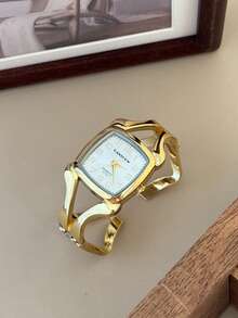 1 Stück Damen Quadratische Goldene Quarz Uhr, minimalistisch & modisch, geeignet für den täglichen Gebrauch, beste Geschenkwahl für Feiertage - Gold - Übersicht 4