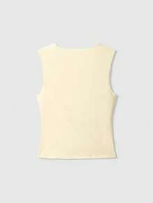 Blusa sin mangas de verano de estilo casual con drapeado en color amarillo mantequilla para mujer - Amarillo - Ver 2