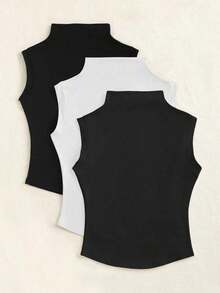 Camiseta sin mangas casual de mujer con cuello de pie - Multicolor 6 - Ver 2