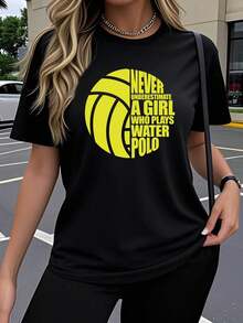 Una camiseta de manga corta para mujer con un diseño creativo de voleibol con estampados modernos y divertidos. Este top elástico de cuello redondo es perfecto para un uso cómodo al aire libre en primavera y verano. Tiene un diseño lindo - Negro - Ver 2