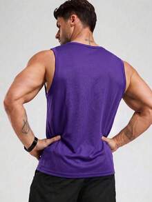 1pc Men's Summer Mesh Breathable Fabric Short Sleeve Elastic Activewear Tank Top, Suitable For Fitness, Running, Outdoor Sports - Purple - View 5