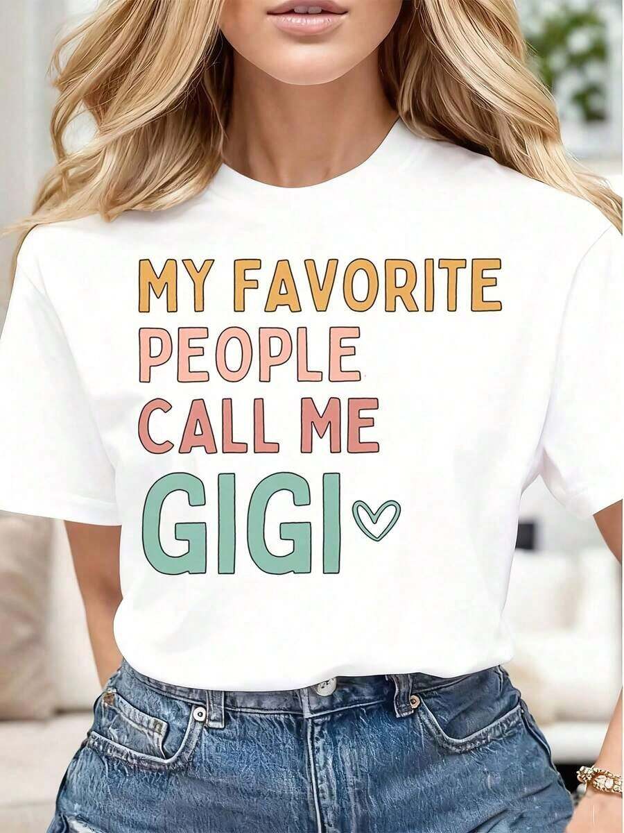 Mis Personas Favoritas Me Llaman Gigi, Camiseta Casual para Mujer con Estampado de Corazón, Suave y Cómoda, Regalo para el Día de la Madre, Cumpleaños, Abuela. Adecuada para primavera, verano y otoño. - Blanco - Ver 1