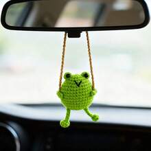 1pc Creative Handmade Crocheted Swinging Bunny & Frog Car Rearview Mirror Pendant, Bag Charm Decor - Swing Animals - View 8