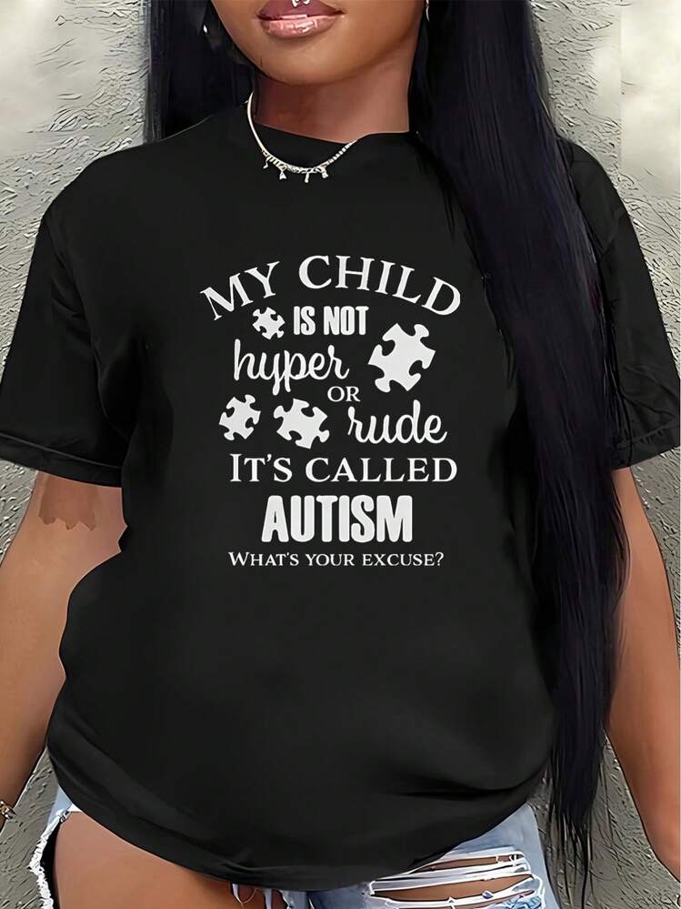 Lightweight Short-Sleeved T-Shirt, Designed For Autism Awareness Day, Specially Made For Comfort, Perfect For Everyday Wear At Home Or Out And About, With A Striking White Print Featuring Puzzle Piece Icons, Ideal For Parents Who Support Neurodiversity. - màu đen - Xem 1