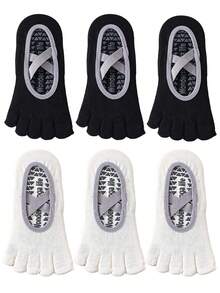 1/3/6 paires de chaussettes de yoga professionnelles multicolores pour femmes, chaussettes bateau en silicone à cinq orteils antidérapantes, convenant pour le pilates, l'utilisation en salle, adaptées aux vêtements de sport d'automne/hiver, printemps/été - Multicolore - Voir 17