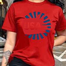 Moda Patriótica Y2K para Mujer - Camiseta Roja: Patriota Brillante: Camiseta Roja para Mujer de la Ola Americana Fuerte - Orgullo Patriótico del Águila Americana, Estrellas de la Libertad, Espíritu Americano - Rojo - Ver 7