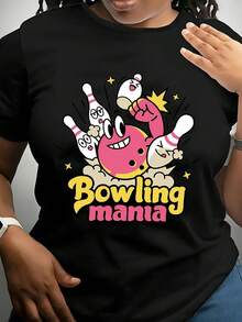 Camiseta de Talla para Mujer con Estampado de Bolos - Camiseta Holgada Casual de Manga Corta y Cuello Redondo con Estampado de Pista de Bolos, Transpirable y Holgada, para Amantes del Bolos, Lavable aáquina, Ropa para Todas las Temporadas - Camiseta Unisex de Algodón Holgada de Manga Corta y Cuello Redondo Estilo Vintage Urbano - Negro - Ver 7