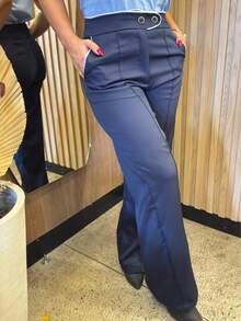Women's Tailored Wide-Leg Trousers - 藏蓝色 - 查看 13