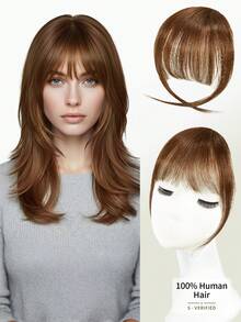 DNE HAIR 100%健康原色真人髮接髮，4#巧克力棕，自然輕盈瀏海髮片，柔軟絲滑親膚，不掉髮不打結，無縫隱形設計，易安裝易拆卸，可重複長期使用，適合女性、女孩、初學者，適用日常妝容、度假、街頭風、婚禮髮型造型轉換 - S4 - 查看 6