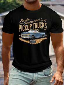 Camiseta Gráfica Vintage de Camioneta para Hombres Altos y Grandes - Camiseta Casual de Manga Corta para Verano, Poliéster Transpirable, Lavable aáquina, TALLA - Negro - Ver 1