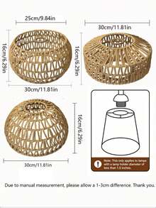 1 pieza Pantalla de lámpara colgante semicircular de ratán hecha a mano, accesorio de decoración de techo vintage, sin necesidad de energía o batería, adecuado para otros regalos de fiesta/otras pantallas de luz de utensilios de cocina - Semicircular - Ver 11