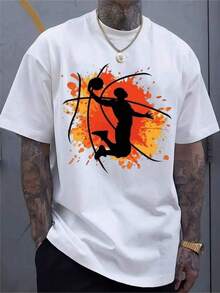 Camiseta Deportiva Casual de Manga Corta para Hombre con un Elegante Estampado 2D, Hecha de Material Elástico y Cómodo, Ideal para Deportes, Viajes y Uso Casual Diario - Diseñada con Cuello Redondo de Corte Regular, Confeccionada en Tejido de Punto. - Negro - Ver 1
