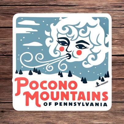 1PC Pocono Mountains Vinyl Sticker, Durable Pennsylvania Travel Decal With Retro Snowy Mountain Illustration, Skiing Detail And Scenic Outdoor Style For Laptop, Water Bottle, Journal, Notebook, Planner And Luggage Decor