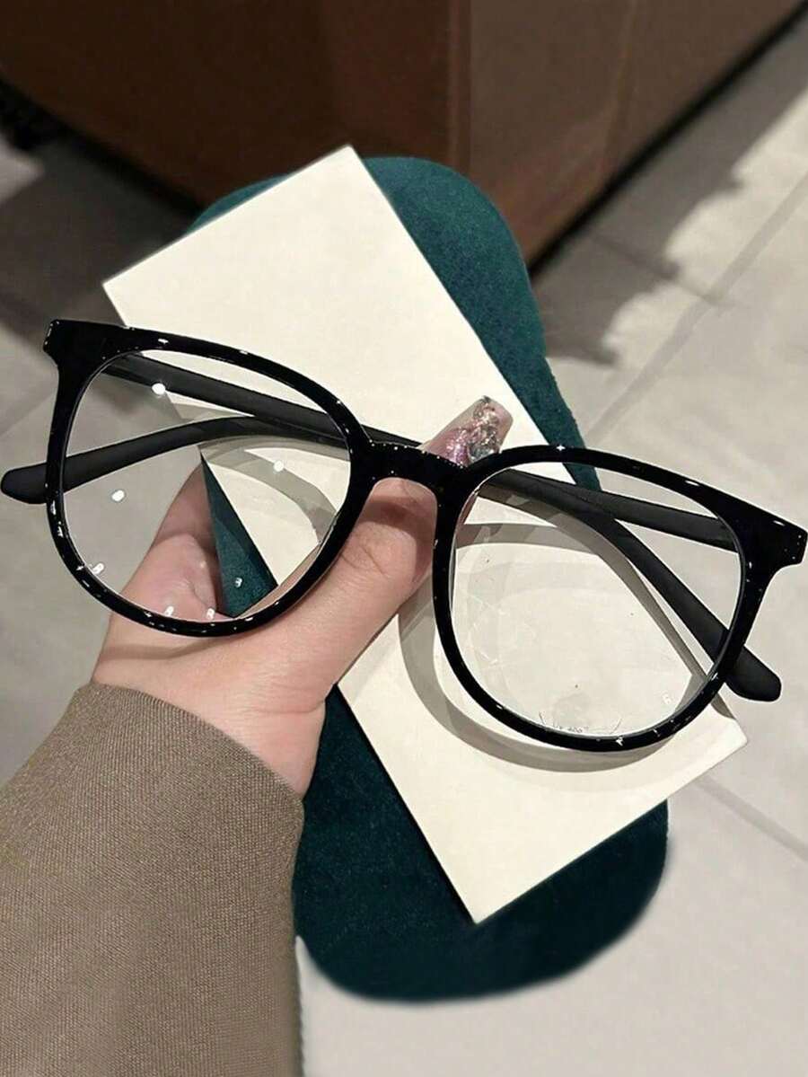 1pc Fashion Glasses, Clear Lenses, Unisex, Black, Gray And Transparent Frames, Eye Protection Fashion (Without Glasses Case) - Clear - View 1