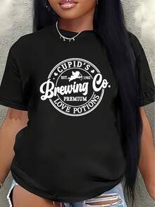 Camiseta de manga corta para el Día de San Valentín, con un diseño de poción de amor de alta calidad de Cupid Brewing Company, ligera y duradera, adecuada para el ocio en casa o para salir a cenar. - Negro - Ver 7