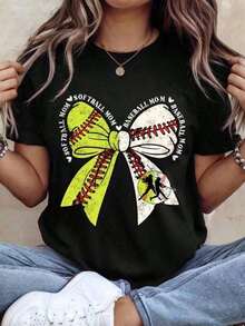Camiseta Estampada Unisex de Talla Grande de 1 Pieza, CHICLY100% Algodón, Camiseta Gráfica de Mamá de Softbol y Béisbol, Camiseta Casual de Manga Corta con Cuello Redondo para Mujer, Top Deportivo con Estampado Desgastado, Perfecta para el Día del Partido, Prácticas, Salidas Familiares y Uso Diario, Regalo Ideal para Mamás Deportistas, Amantes del Softbol y Entusiastas del Béisbol, Estética Preppy, Tela Cómoda y Transpirable, Negra, Tallas Grandes Disponibles, Camiseta de Béisbol para Mujer, Ropa de Verano para Mujer - Negro - Ver 10