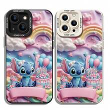 Disney Lilo & Stitch Rainbow Birthday Party Stitch Phone Case, This Protective Phone Case Displays Stitch Beside A Drip‑Style Birthday Cake, With Colorful Balloons, A Pastel Rainbow, Fluffy Clouds And Star Sprinkles On A Gradient Pink‑Blue Backdrop. Crafted From Flexible Long‑Lasting TPU Material, It Prevents Daily Scratches, Bumps And Minor Impacts. Compatible With IPhone 17, 16, 15, 14, 13, 12, 11 Pro Series And Galaxy S22, S23, S24, S25 Models. A Festive Cheerful Choice For Disney Enthusiasts. - trắng - Xem 1