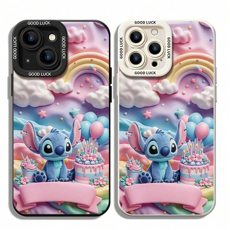 Disney Lilo & Stitch Rainbow Birthday Party Stitch Phone Case, This Protective Phone Case Displays Stitch Beside A Drip‑Style Birthday Cake, With Colorful Balloons, A Pastel Rainbow, Fluffy Clouds And Star Sprinkles On A Gradient Pink‑Blue Backdrop. Crafted From Flexible Long‑Lasting TPU Material, It Prevents Daily Scratches, Bumps And Minor Impacts. Compatible With IPhone 17, 16, 15, 14, 13, 12, 11 Pro Series And Galaxy S22, S23, S24, S25 Models. A Festive Cheerful Choice For Disney Enthusiasts. - trắng - Xem 1