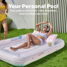 Sloosh - Tumbona Inflable para Piscina de Bronceado, 85" x 57", Extragrande, para Adultos con Almohada, 4 en 1, para Tomar el Sol, Ideal para Piscina de Bolas Inflable, Regalo de Fiesta, XL - Rosa y Cian - Ver 3
