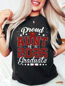 1 camiseta "Tía Orgullosa de un Graduado de 2026", Camiseta de Graduación de 2026, Regalo de Graduación para Tía, Camiseta de Graduación a Juego para la Familia, 180g Algodón 100% - Negro4 - Ver 11