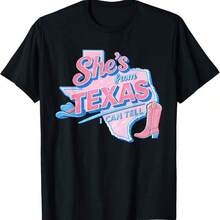 Ella es de Texas, lo puedo decir. Camiseta con gráfico retro del mapa de Texas. - Negro - Ver 1
