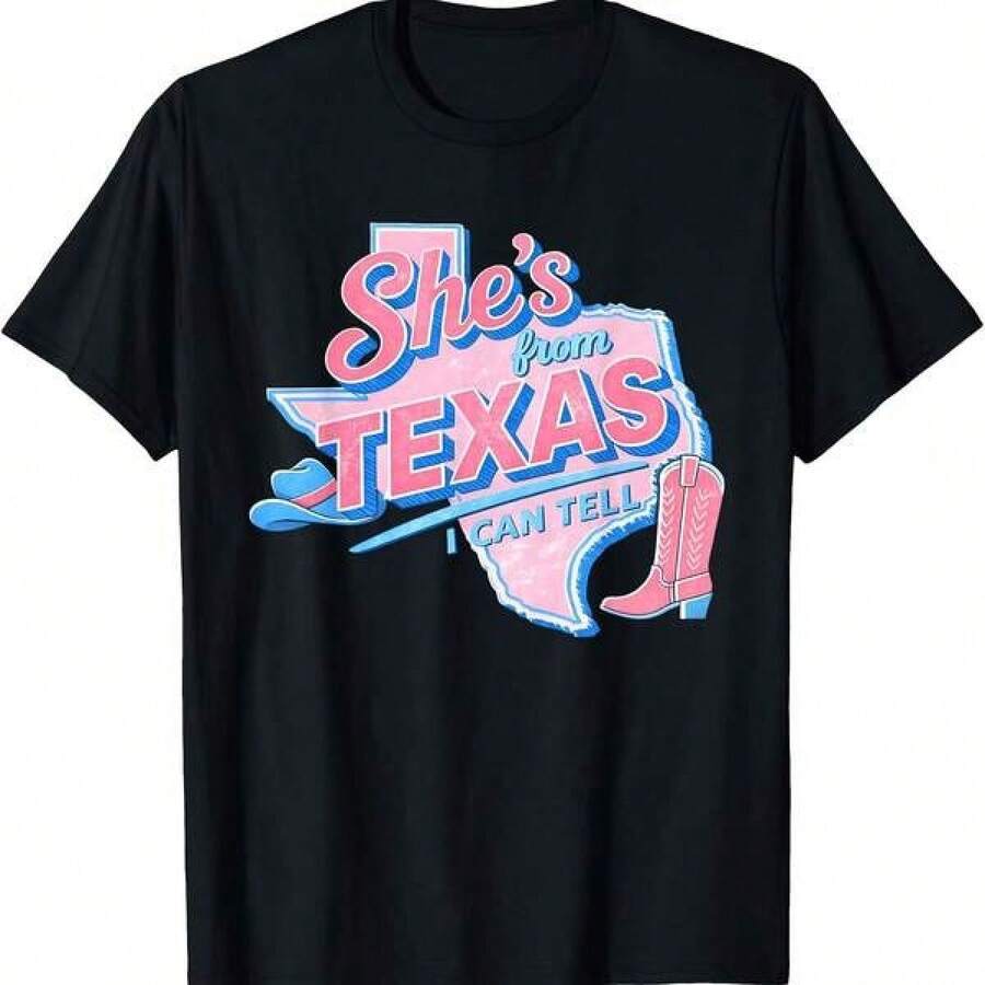 Ella es de Texas, lo puedo decir. Camiseta con gráfico retro del mapa de Texas. - Negro - Ver 1