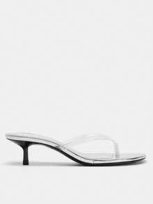 French Style High Heel Sandals For Women, New Summer Leather Peep Toe Thin Heel Sandals, Ankle Strap Kitten Heel Flip Flops - Silver - View 4