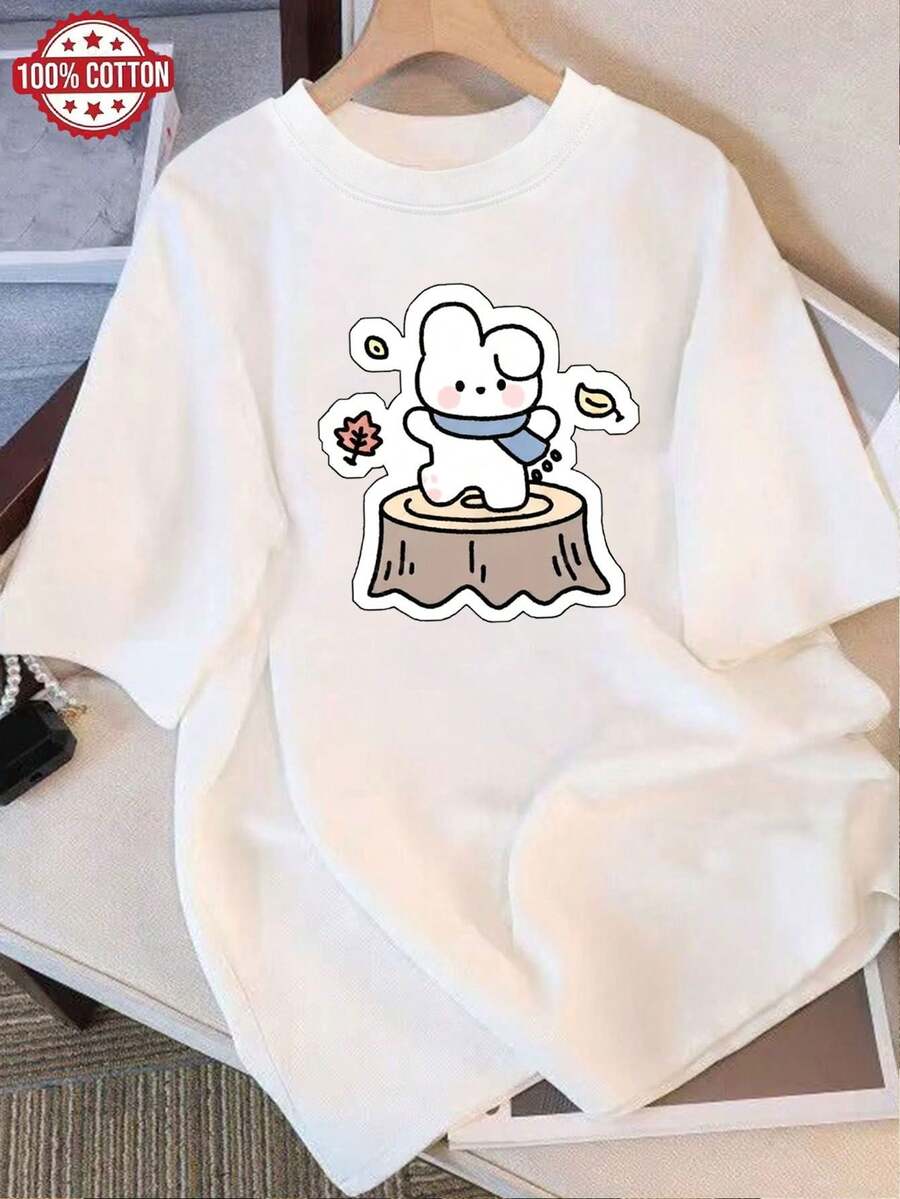 Women's T-Shirt: Modern Summer T-Shirt In Pure Cotton, Loose Round Neck, Versatile Clothing For Women, Comfortable Casual T-Shirt For Teenagers, Vibrant And Youthful Short Sleeve Tops For Daily Wear. - 白色 - 查看 1