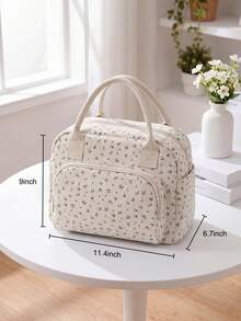 Insulated Lunch Bag For Women Men Waterproof Thermal Insulated Lunch Box Bento Pouch Dinner Insulation Bag Student Thickened – Cute Floral, Bow & Strawberry Print, Corduroy Lunch Tote With Handle & Zipper, Large Capacity Cooler Bag For Work, School, Picnic, Camping, Perfect Christmas Gift For Family, Friends, Teachers & Moms - Hoa vàng - Xem 2