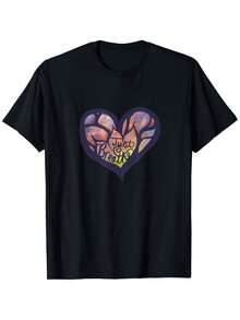 1 pieza de camiseta de moda masculina con estampado de letras "Just Breathe" de estilo artístico de yoga, corte regular, peso de tela 180g, 100% algodón, tallas S-XXXL, cuello redondo, top casual divertido y artístico, 100% algodón 180g. - Negro - Ver 1