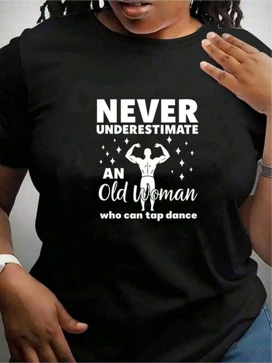 ComfortableCamiseta única Y2K con mensaje inspirador Nunca subestimes a una mujer mayor que sabe bailar claqué destaca por su diseño divertido y empoderador ideal para quienes buscan un toque de originalidad y estilo en su armario perfectas para ocasiones casuales y eventos especialesCamiseta De Mujer Manga Corta,Camiseta De Mujer EleganteFashion All-match Women's Short Sleeve T-shirt, Basic Style for Inner & Outer Wear - Negro - Ver 1