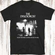 Camiseta de El Exorcista, camiseta divertida con temática de terror, prenda de manga corta, camiseta gráfica de manga corta, unisex, apta para todas las estaciones. - Negro - Ver 2