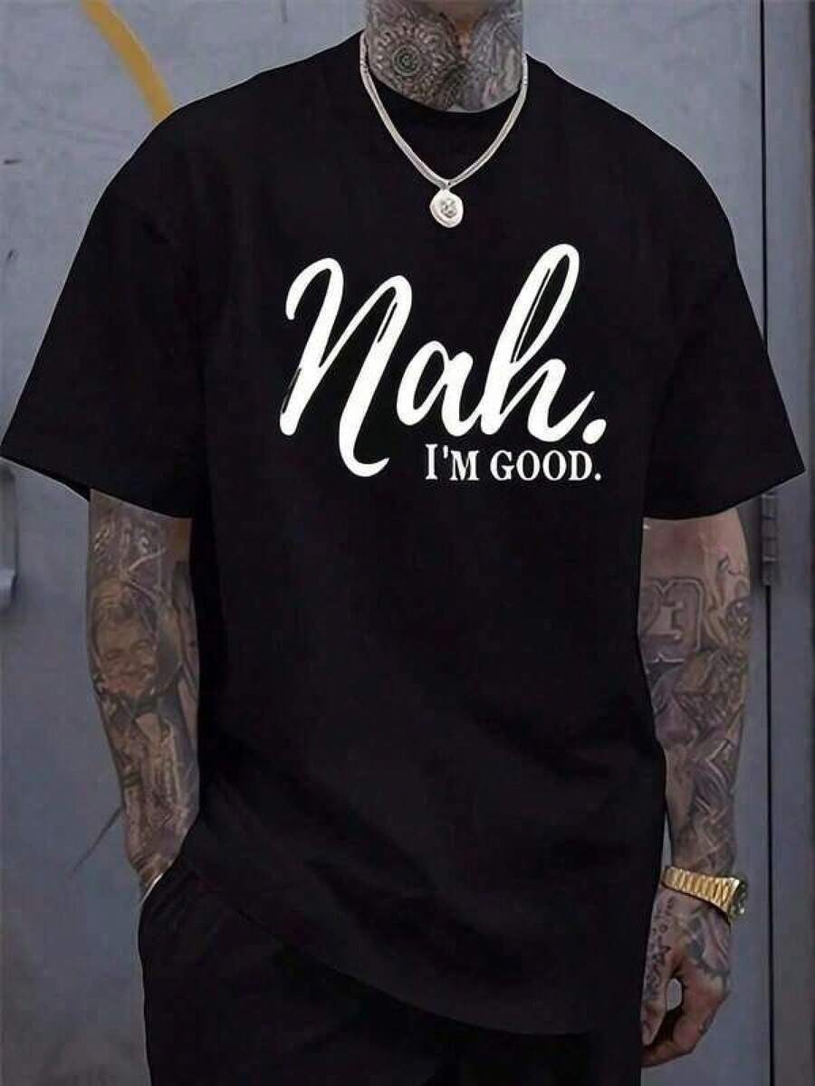 T-shirt rafraîchissant pour hommes pour la Fête des Pères 2026, T-shirt avec message amusant pour femmes et hommes, imprimé "Nahs I'm Good", chemise d'été légère, noire avec texte blanc, lavable en machine, haut décontracté pour adultes, vêtements de loisirs, style urbain, entretien facile, vêtements à slogan, pour les amateurs d'humour, tailles 2 ans - 10 ans, S-XXXL, vêtements pour garçons, vêtements pour adolescents, T-shirt pour femmes, cadeau parfait pour le dernier jour d'école et la Journée mondiale de l'environnement, Jour de l'indépendance, vêtements assortis pour la famille. - Noir - Voir 1