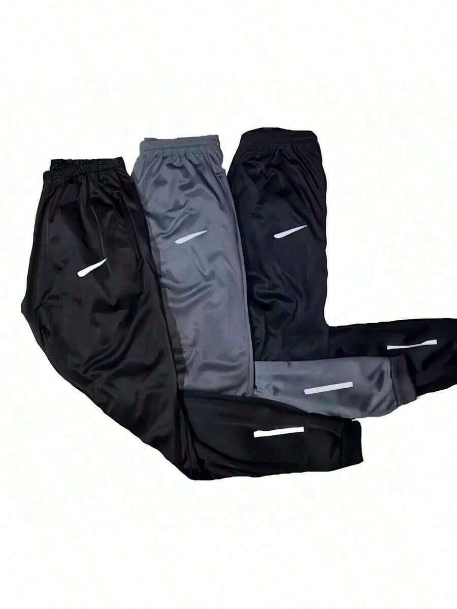 KIT 3 Men's Gym Jogger Pants With Reflective Logo (Black, Navy Blue, Gray) - 藍白色 - 查看 1