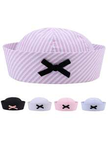 1pc New Bow Tie Nautical Cap, Cute Sun Protection Hat For Women, Summer Outdoor Sailor Hat, Large Head Circumference Beret - Multicolor - View 12