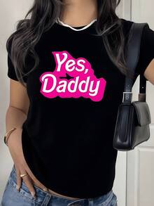 Women's T-Shirt With A Bold And Playful Affirmative Message That Expresses Enthusiastic And Self-Confident Approval, Perfect For Standing Out With Personality On Any Casual Occasion. Comfortable And Attractive With A Unique Touch Of Playfulness, Ideal For Adding A Touch Of Sparkle To Your Modern And Chic Everyday Wardrobe. - 黑色 - 查看 1
