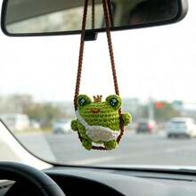 1pc Creative Handmade Crocheted Swinging Bunny & Frog Car Rearview Mirror Pendant, Bag Charm Decor - Swing Animals - View 7