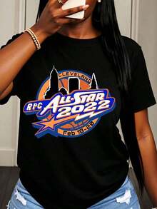 100% algodón, Camiseta de mujer RPC All Star 2022 para el evento de baloncesto de Cleveland, para mujer y hombre, unisex, camiseta de algodón blanca con diseño del horizonte de la ciudad, 18 de febrero de 2020, idea de regalo para fanáticos de los deportes. - Negro - Ver 6