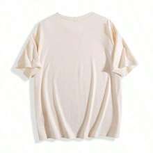 1 pieza de camiseta de manga corta para mujer, estilo casual, holgada, con cuello redondo, estampado de letras y eslogan, color blanco, estilo minimalista, ropa de verano y otoño, 180g, camisetas de moda para mujer con estampado de letras. - Albaricoque - Ver 2
