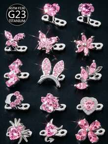1 buah Anting Tusuk Titanium G23 Pink dengan Inlay Zirkonia Kubik, Cocok untuk Pemakaian Sehari-hari - Berwarna merah muda - View 5