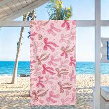 1条粉色豹纹超大蝴蝶结沙滩巾，超柔软微纤维沙滩毯，多种尺寸可选，轻便，适合游泳、露营、运动、海滩或健身房，沙滩配件 | 时尚沙滩巾 | 耐用沙滩垫 - 粉豹紋蝴蝶結 - 查看 6