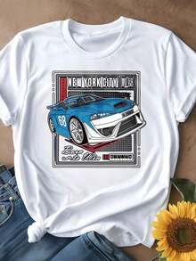 Playera Holgada para Mujer con Diseño de Carreras de Autos de Nueva York, Transpirable - Blanco - Ver 2