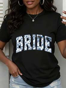 TrendyBride Camiseta Blanca con Estampado Floral para Mujer, Top Casual de Manga Corta, Atuendo para Fiesta de Bodas y Uso Diario - Negro - Ver 1
