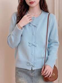 JIANHU Spring Butterfly Knit Cardigan, Short Design, Suitable For Petite Figure, Elegant Versatile, Create Fashionable Look - New Blue - View 10