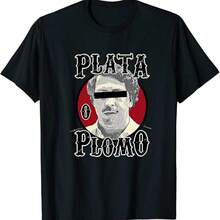 Gwdqone Wanted Pablos Escobars Camisas de manga corta de algodón con cuello redondo - Negro - Ver 1