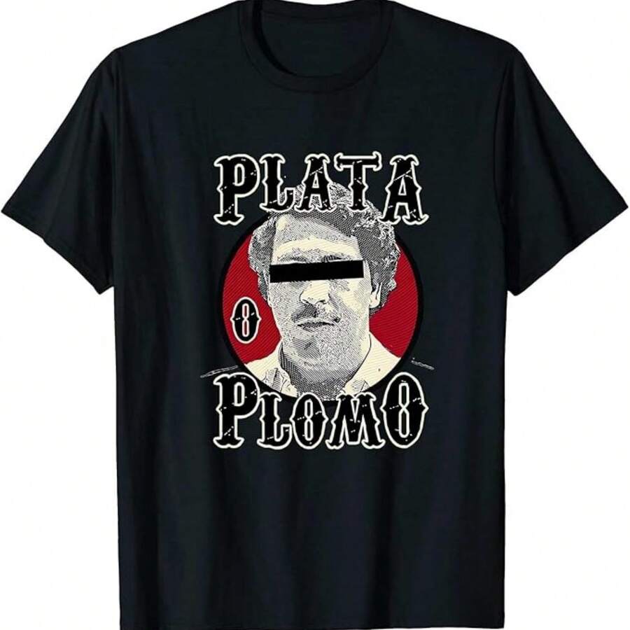 Gwdqone Wanted Pablos Escobars Camisas de manga corta de algodón con cuello redondo - Negro - Ver 1