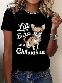 playeras de mujer algodon Casual Women'S Short Sleeve T-Shirt |   Diseño con estampado de mascotas adorables, cómodo y agradable para la piel, perfecto para todas las estaciones, disponible en múltiples colores y tallas, ideal para reuniones sociales, actividades al aire libre o fines de semana de relax. - Negro - Ver 7