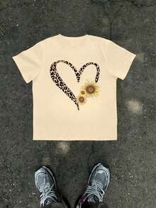 1 Men's T-Shirt With Leopard, Heart And Sunflower Print, Country Theme, 100% Cotton, Casual Summer T-Shirt For Men, Gift For Men, Urban Clothing - 淺黃色 - 查看 1